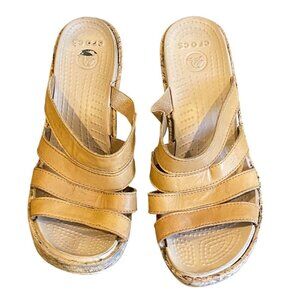 Crocs Aleigh Cork Wedge Sandals Sz 6 Tan #236H